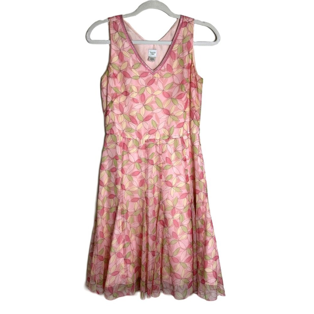 Garnet Hill Petite Women's Silk Party Dress Pink Flowy Fit and Flare Feminine